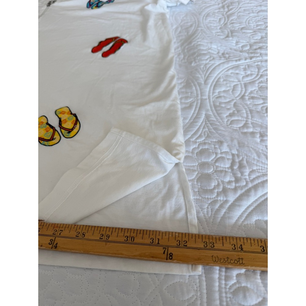Liz & Me Womens 3X White Flip Flop Zip Front Tunic Top Short Sleeve Beach Summer - Picture 4 of 7